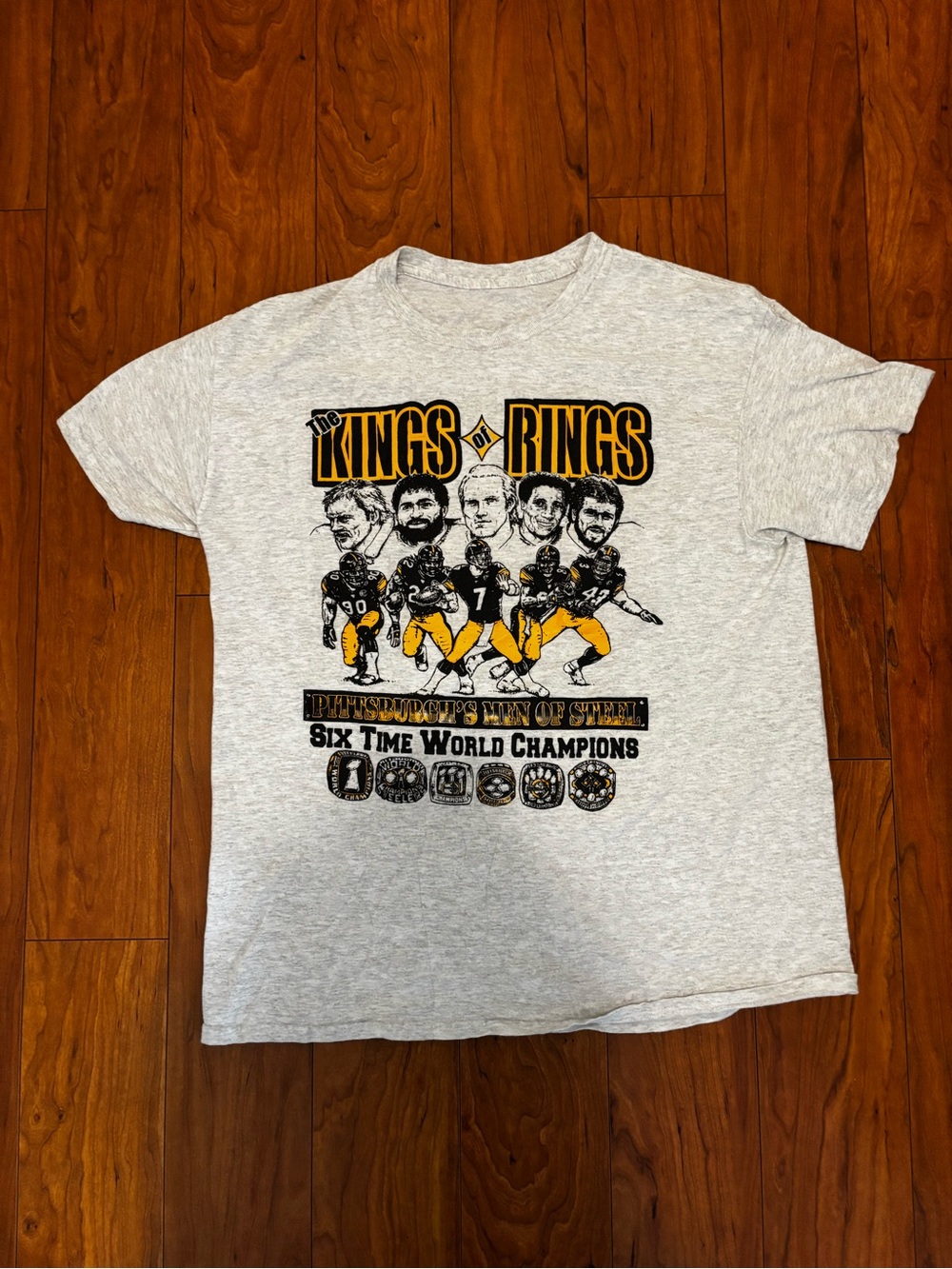Large Vintage Y2K Pittsburgh Steelers Super Bowl Kings Of Rings Caricature Tee